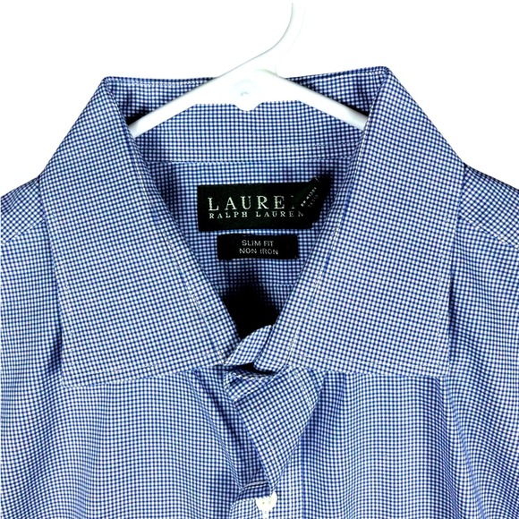 Lauren Ralph Lauren Other - Ralph Lauren Mens Blue Gingham Slim Fit Non Iron Dress Shirt 17 34‎ 35